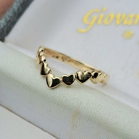 Late Vintage 9ct Gold Hearts Wishbone Ring, 1999