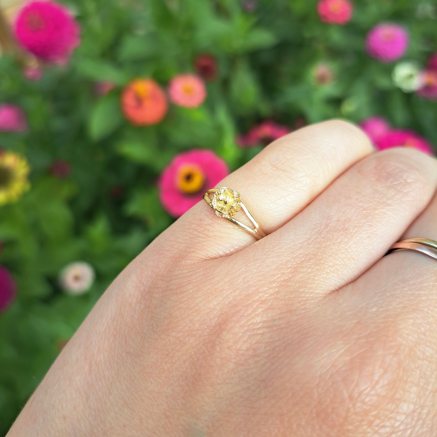 Vintage 9ct Gold Flower / Rose Ring, 1986
