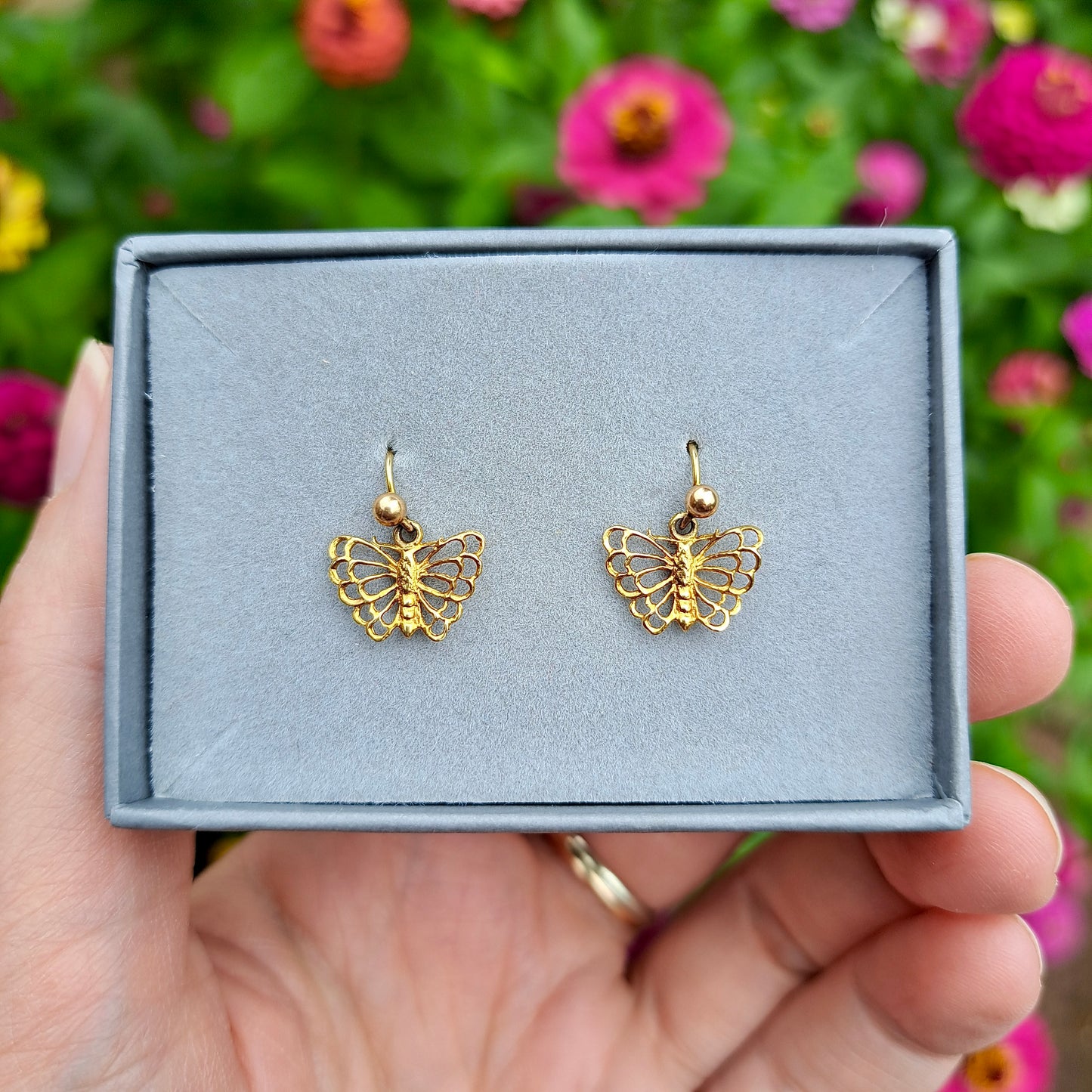 Vintage Solid 9ct Gold Butterfly Dangle Earrings, 1977