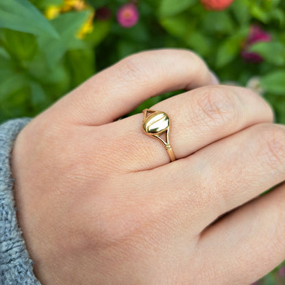 Vintage Solid 9ct Yellow Gold Coffee Bean Ring, 1987