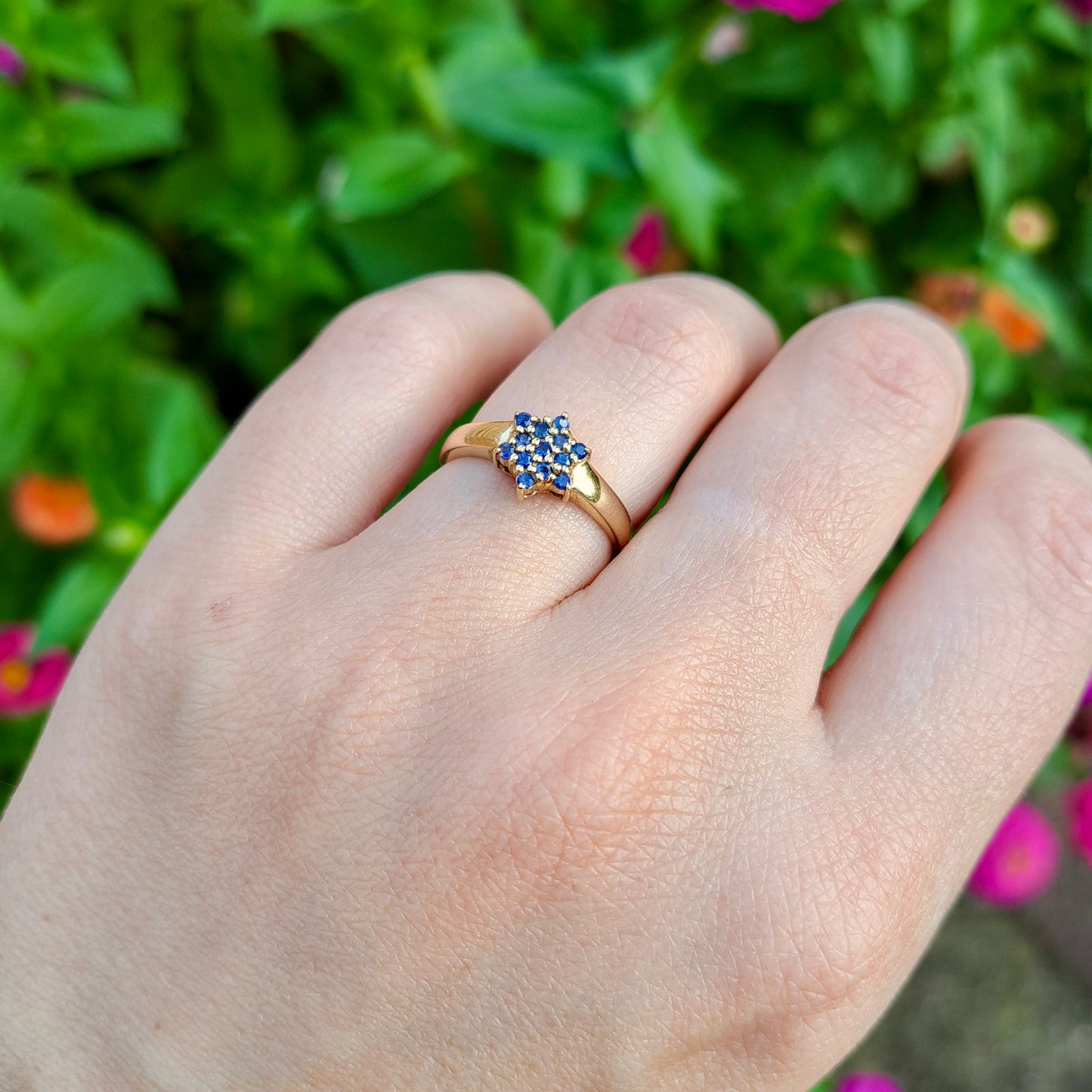 Vintage 9ct Yellow Gold Sapphire Star Shaped Cluster Ring, 2005