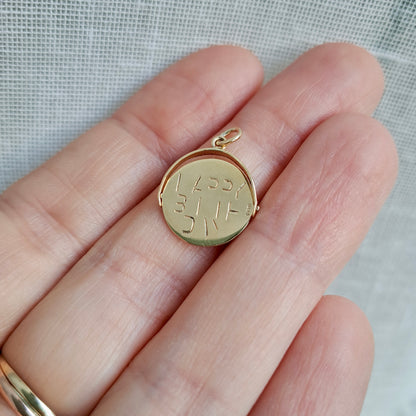 Vintage Solid 9ct Yellow Gold "Happy Birthday" Spinner Pendnt, 1965