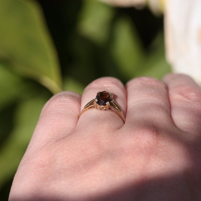 Vintage 9ct Gold Smoky Quartz Solitaire Ring, 1986
