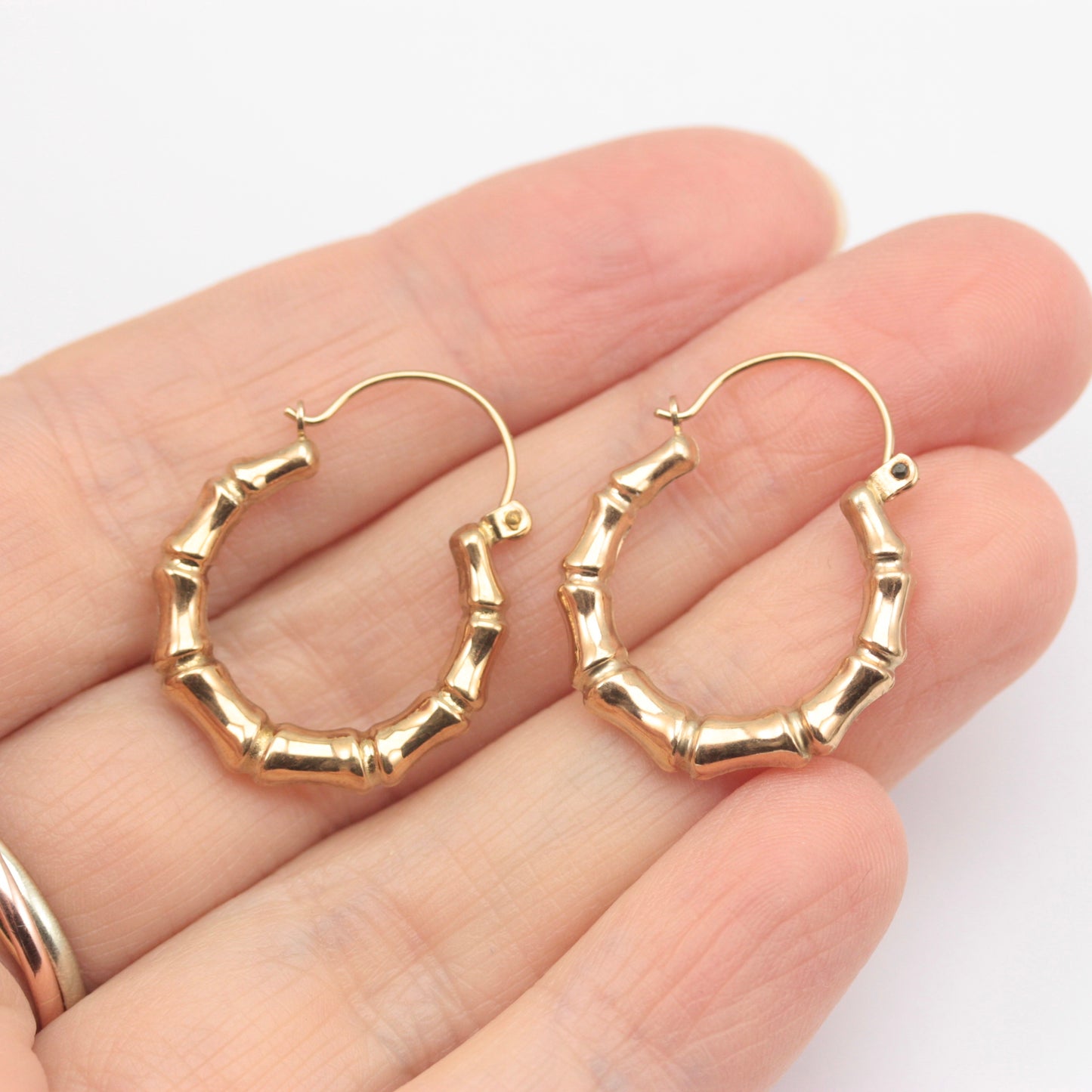 Pre-owned 9ct Yellow Gold Bamboo Hoop Earrings