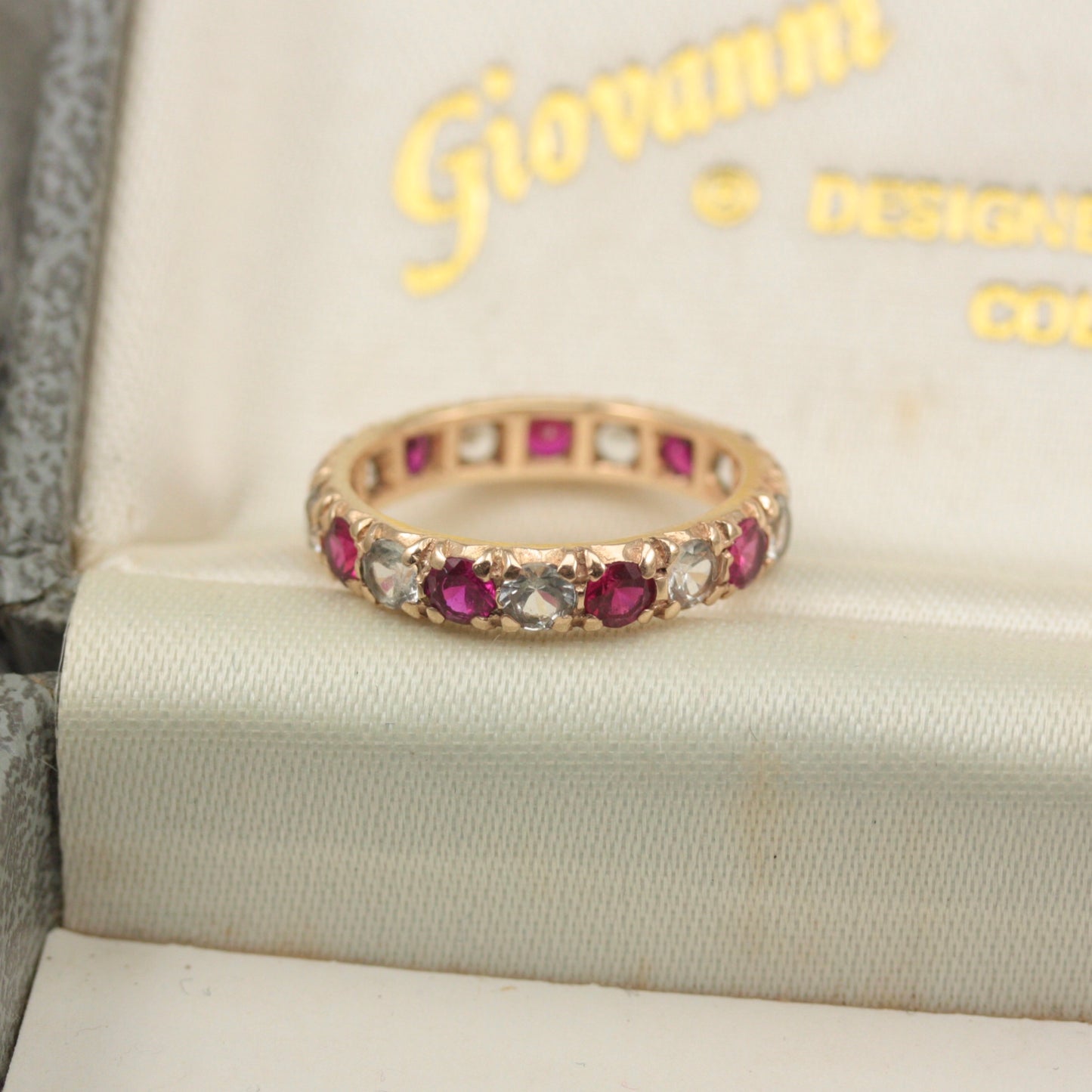 Vintage Red and White Created Spinel Eternity Ring, 1970s