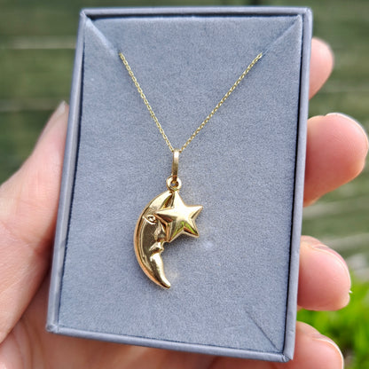 9ct Gold Moon and Star Charm