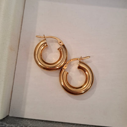 Small and Chunky 9ct Gold Tube Hoop Earrings, Unoaerre Italy