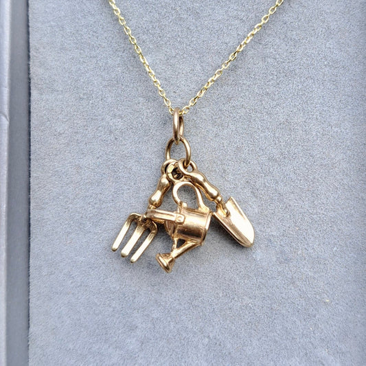 Vintage 9ct Gold Gardening Tool Set Charm