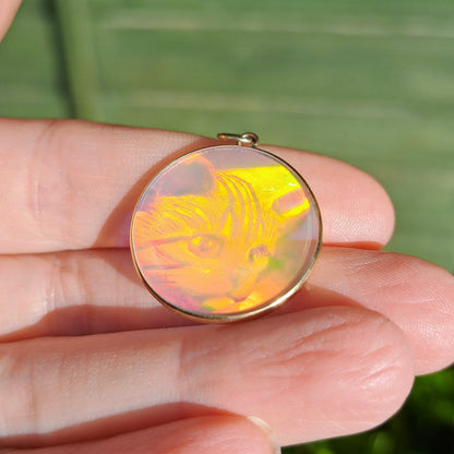 Vintage Glass Cat Hologram Pendant, Early 90s