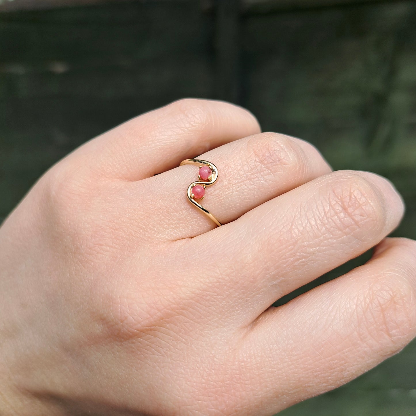 Vintage 9ct Gold and Pink Agate Dainty Ring, 1976