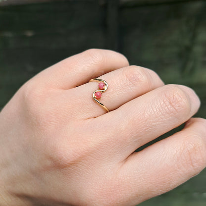 Vintage 9ct Gold and Pink Agate Dainty Ring, 1976