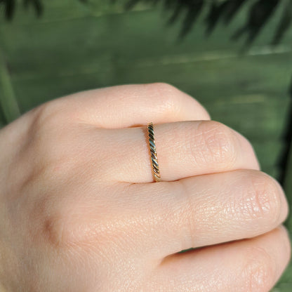 Vintage 9ct Tri Colour Gold Skinny Twist Band Ring, 1977