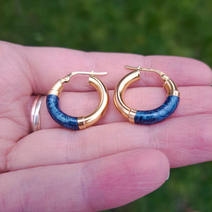 Vintage 9ct Gold and Enamel Hoop Earrings, 1993
