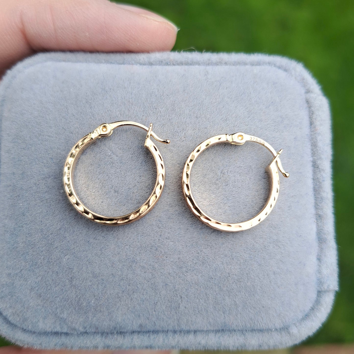 Pre-owned 9ct Gold Textured Hoop Earrings