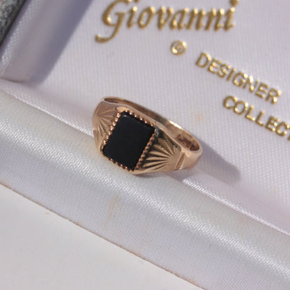 Vintage 9ct Gold and Onyx Signet Ring, 1985