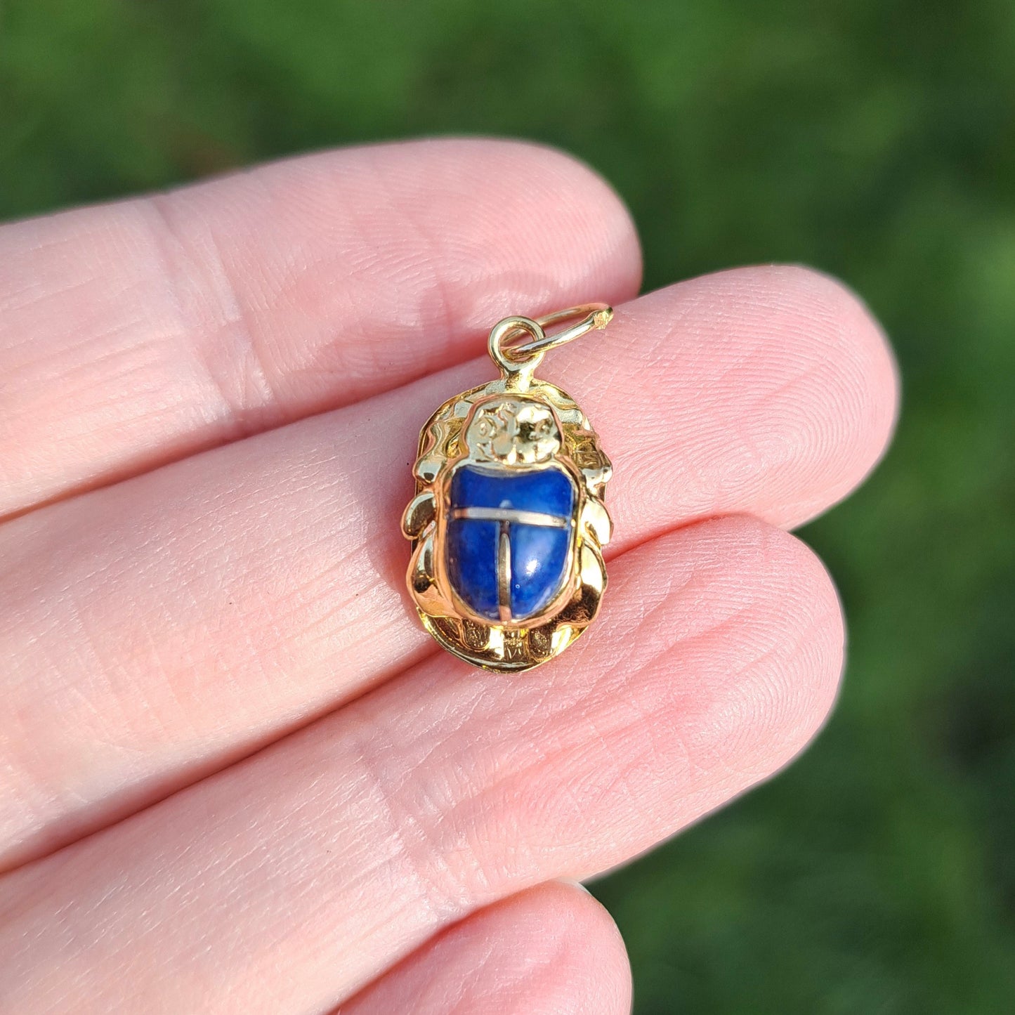 Vintage Egyptian 18ct Gold and Lapis Lazuli Scarab Beetle Charm