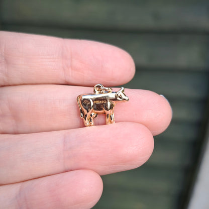 Vintage 9ct Gold Cow Charm, 1978