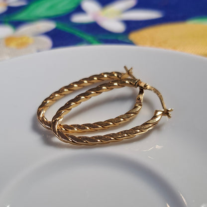 pre-owned 9ct gold twist hoop earrings