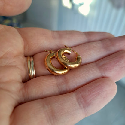 Small and Chunky 9ct Gold Tube Hoop Earrings, Unoaerre Italy