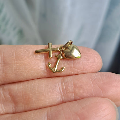Hope, Faith and Charity 9ct Gold Charm Set - Anchor, Heart, Cross