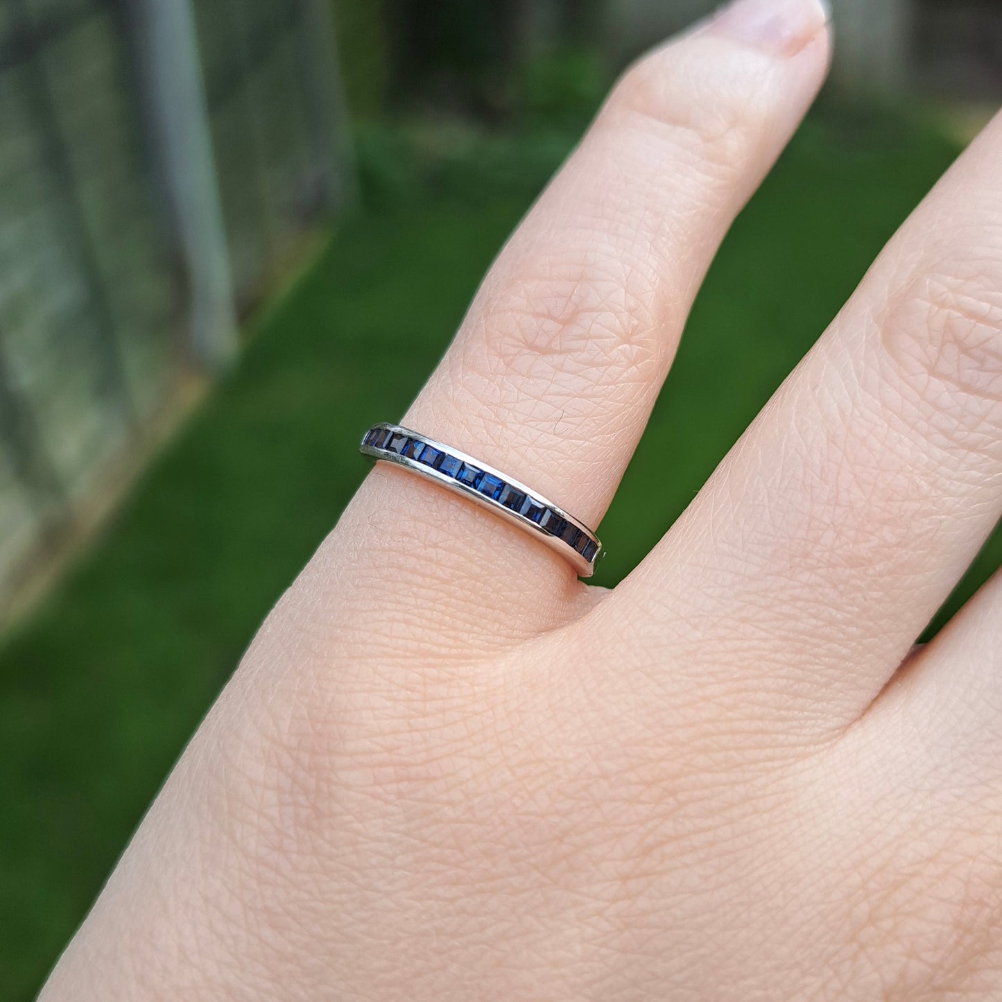 Pre-owned Solid 9ct White Gold Sapphire Half Eternity Ring