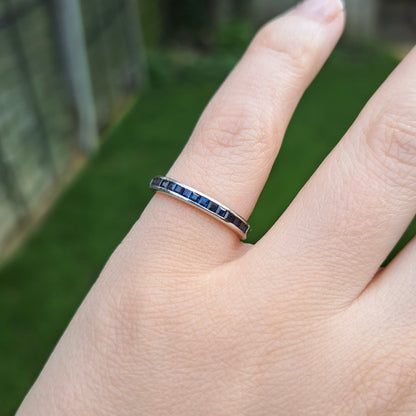 Pre-owned Solid 9ct White Gold Sapphire Half Eternity Ring