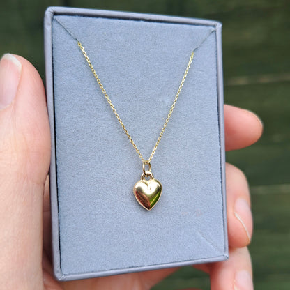 Vintage 9ct Gold Mini Plain Puffy Heart Charm, 9mm