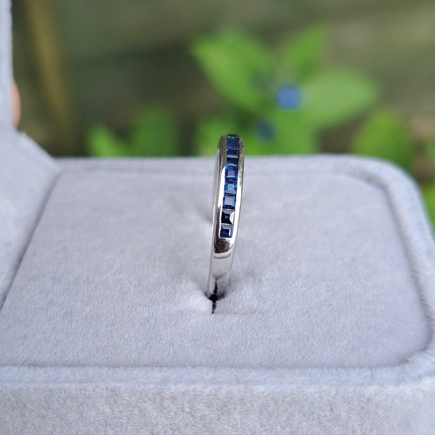Pre-owned Solid 9ct White Gold Sapphire Half Eternity Ring