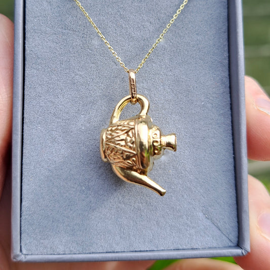 Vintage 9ct Gold Patterned Teapot Charm, 1995