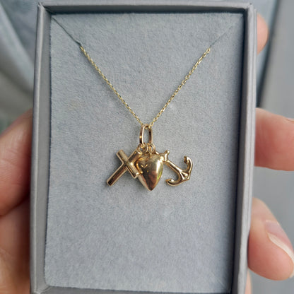 Hope, Faith and Charity 9ct Gold Charm Set - Anchor, Heart, Cross