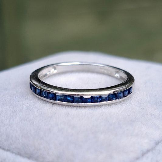 Pre-owned Solid 9ct White Gold Sapphire Half Eternity Ring