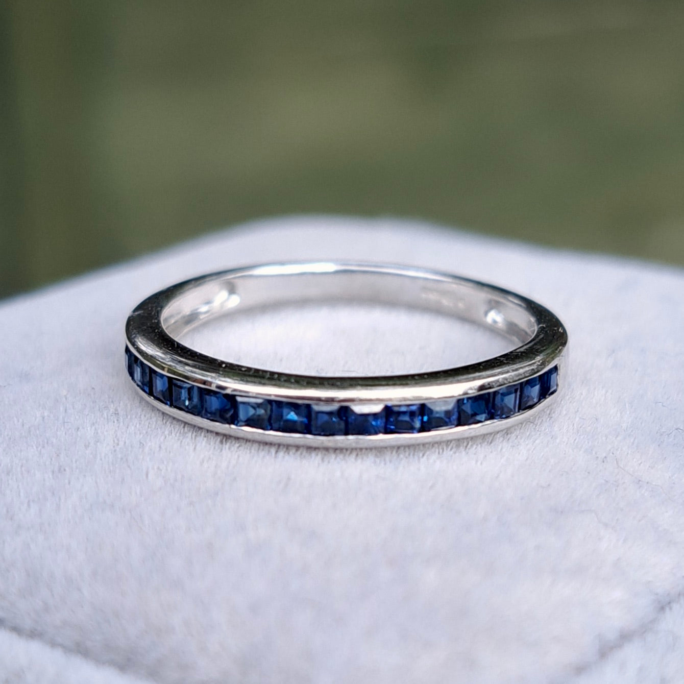 Pre-owned Solid 9ct White Gold Sapphire Half Eternity Ring