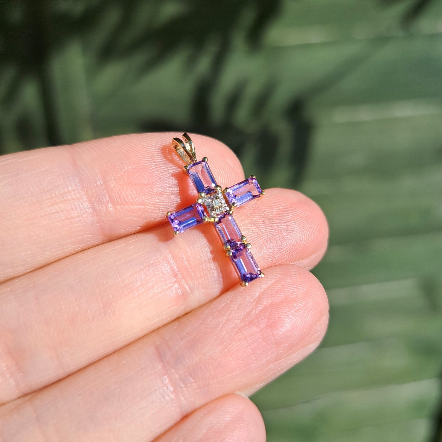 Pre-owned 9ct Gold Amethyst and Diamond Cross Pendant