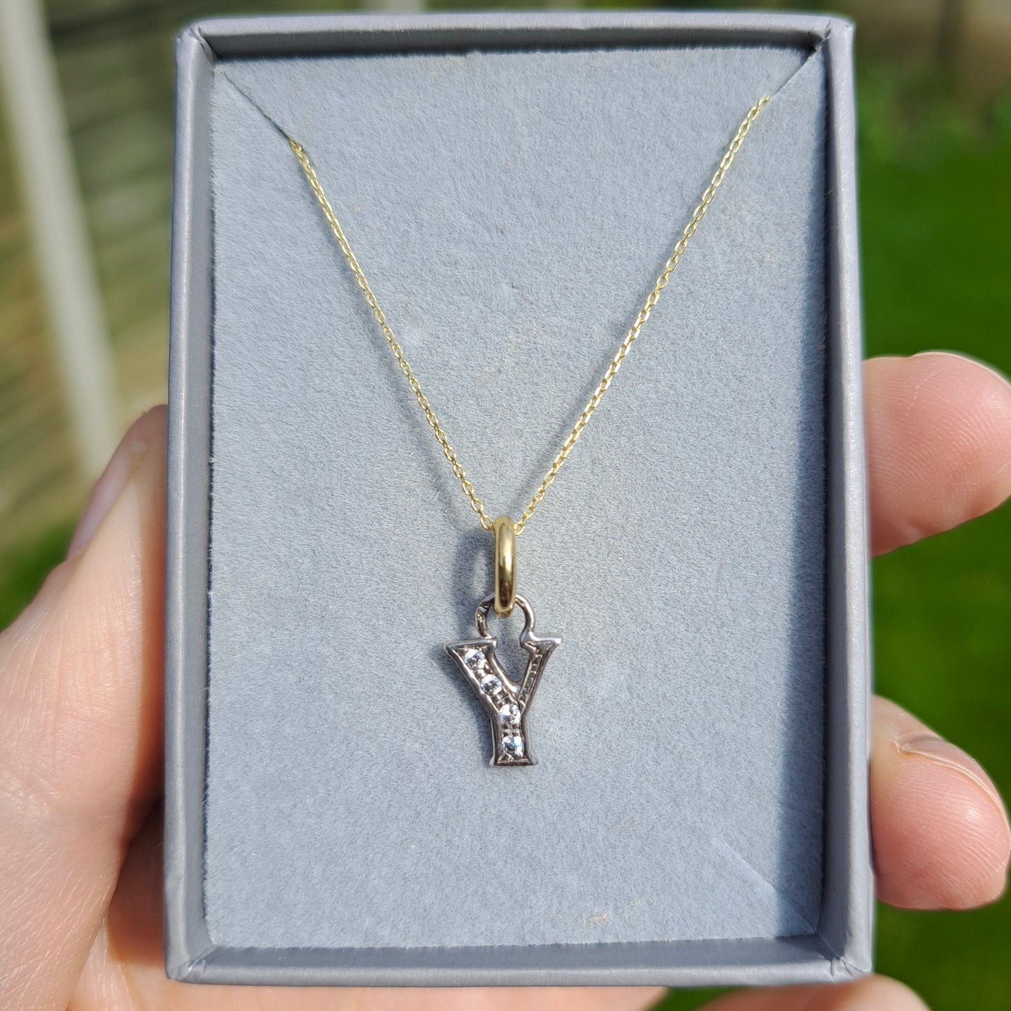 Pre-owned 9ct Yellow and White Gold Letter Y Pendant with Cubic Zirconia