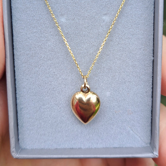 Vintage 9ct Gold Plain Puffy Heart Charm, 11mm