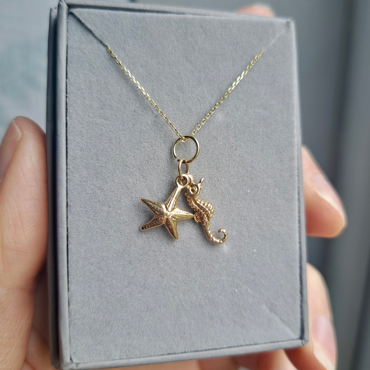 Vintage 9ct Gold Seahorse and Starfish Charm