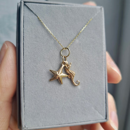 Vintage 9ct Gold Seahorse and Starfish Charm