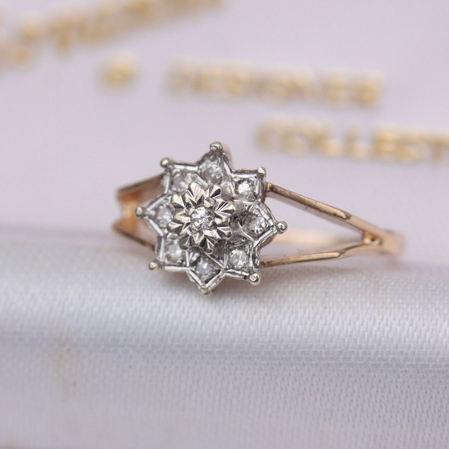 Vintage 9ct Gold and Diamond Star Cluster Ring, 1981