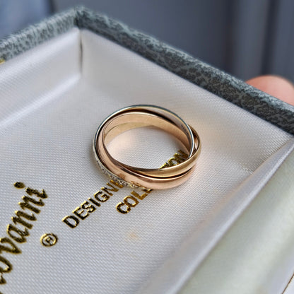 Pre-owned 9ct Tri Colour Gold Russian Wedding Ring, Size K
