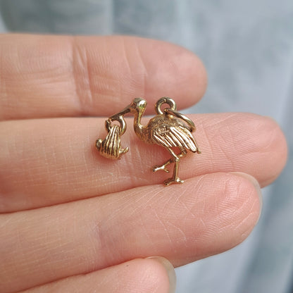 Vintage 9ct Gold Stork with Dangling Baby Charm, 1998