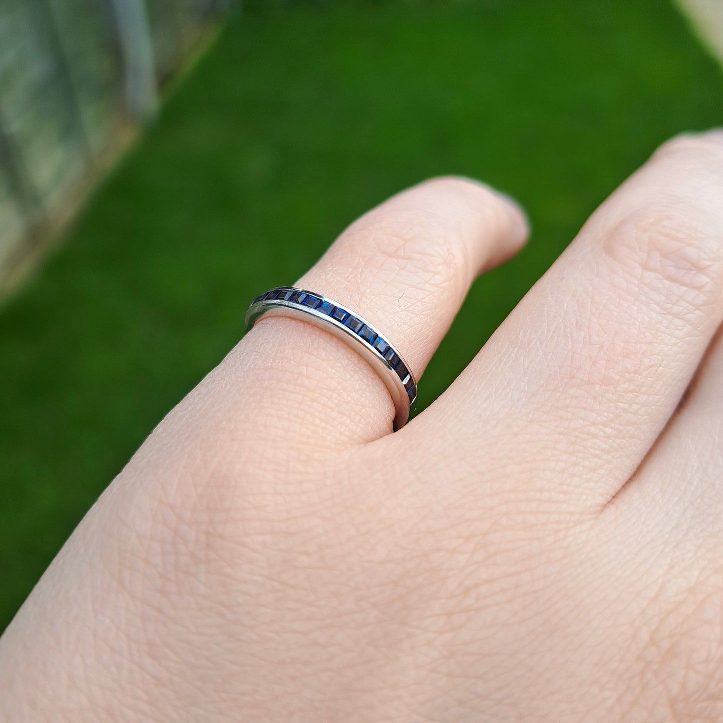 Pre-owned Solid 9ct White Gold Sapphire Half Eternity Ring