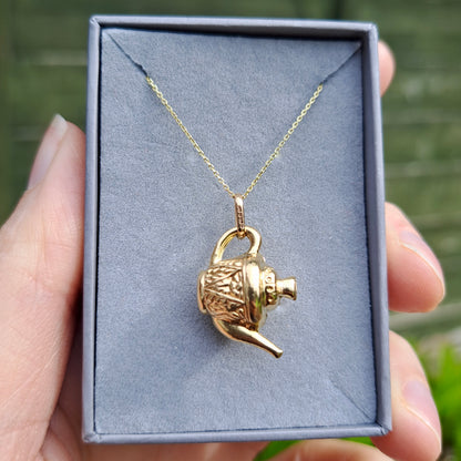 Vintage 9ct Gold Patterned Teapot Charm, 1995