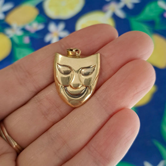 vintage 9ct gold comedy theatre mask pendant 