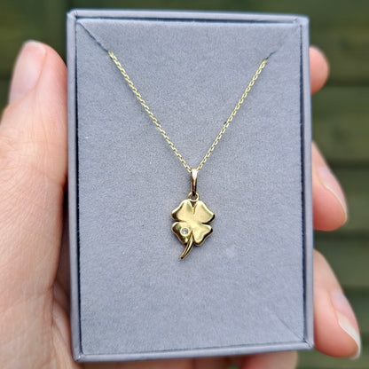 9ct Gold 4 Leaf Clover Charm with Diamond