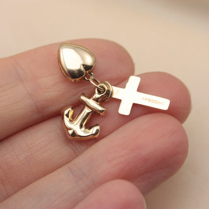 Vintage 9ct Gold Puffy Hope, Faith and Charity Charm, 1973