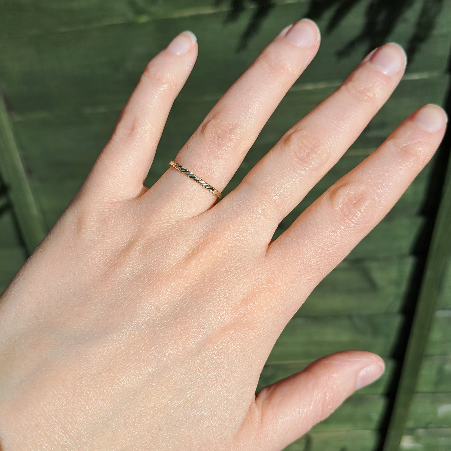 Vintage 9ct Tri Colour Gold Skinny Twist Band Ring, 1977