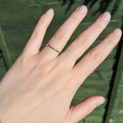 Vintage 9ct Tri Colour Gold Skinny Twist Band Ring, 1977