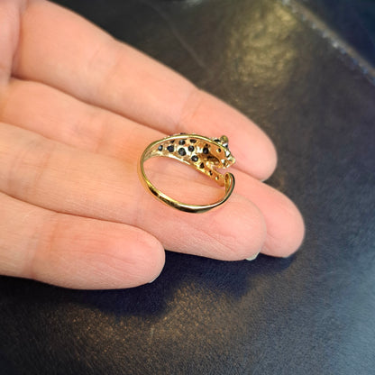 Pre-owned 9ct Gold Black Sapphire and Diamond Panther Ring