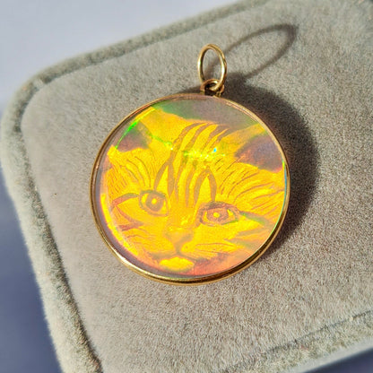 Vintage Glass Cat Hologram Pendant, Early 90s