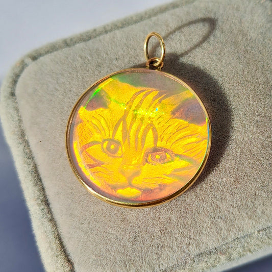 Vintage Glass Cat Hologram Pendant, Early 90s